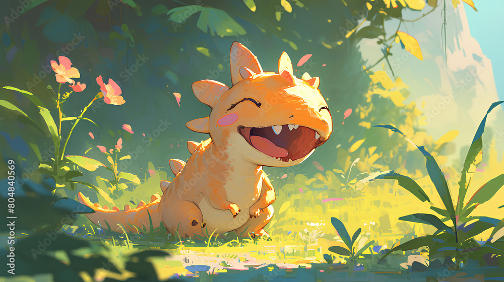 Fototapeta premium Cute scary dinosaur animal vector cartoon style