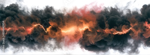 cyclone storm cloud with lightnings and smoke isolated on transparent background.