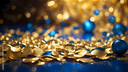 Gold and blue Bokeh and an abstract background on New Year s Eve.