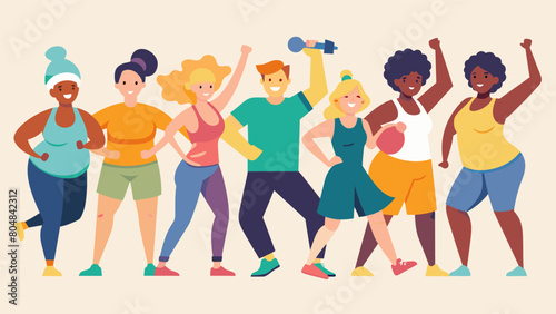 Men and women of all shapes and sizes are proudly showing off their smooth jazzercise moves proving that this workout is for everyone.. Vector illustration