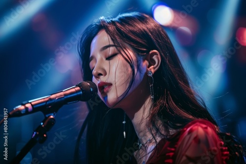 Captivating Solo Idol Performer Captivating Audience at Energetic K-Pop Concert