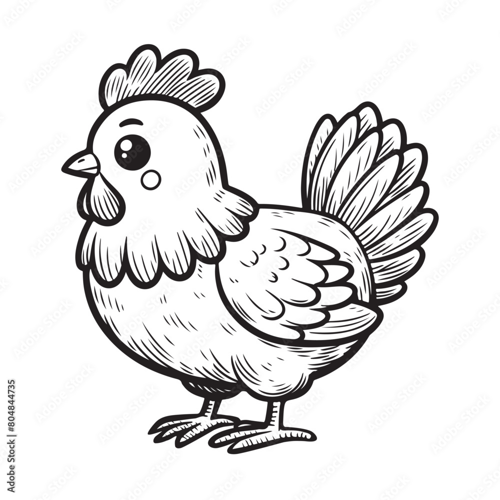 Line art of chicken cartoon vector