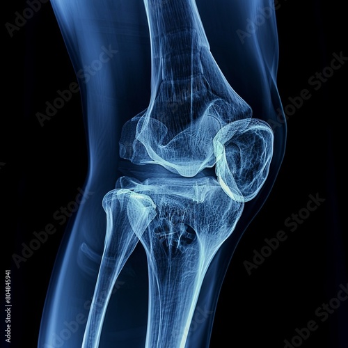 A blue and white x-ray of a knee generative AI