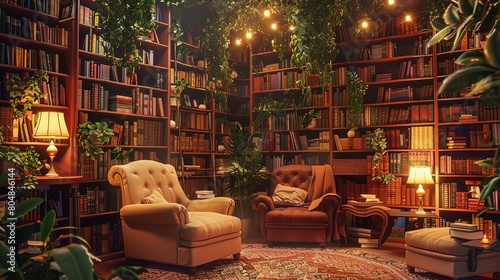 Magnificent A cozy reading nook with a comfortable chair and bookshelves