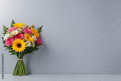 Bouquet of flower in copy-space background concept, big blank space. Delicate Ornithogalum photo