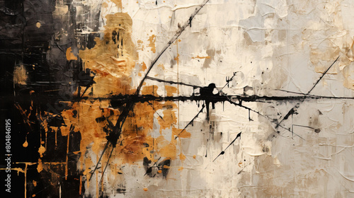 Abstract Art of Rough Black Sketch Painting on Old Paper Background