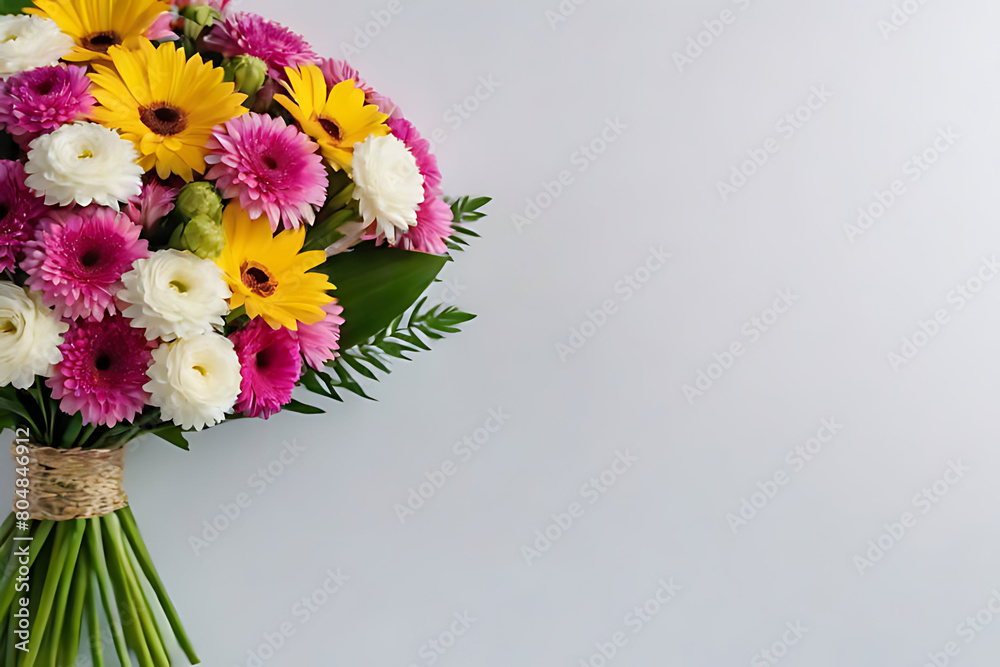 Bouquet of flower in copy-space background concept, big blank space. Delightful Gerbera Bouquet