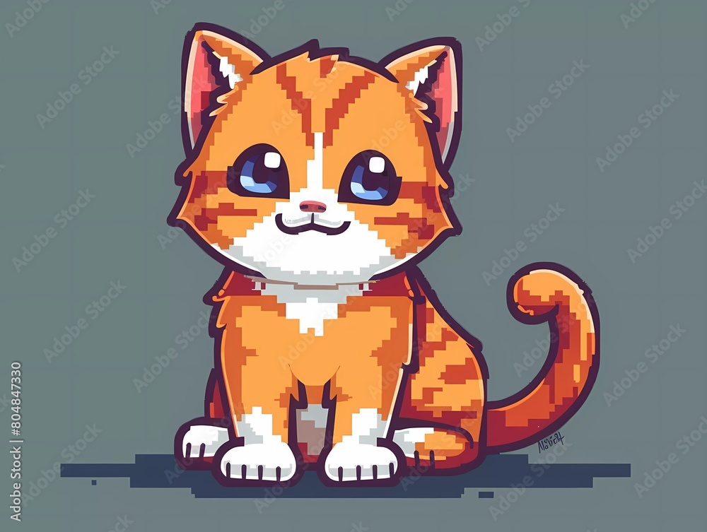 8-bit pixel cute cat, pixel art vector illustration. Stock Illustration ...