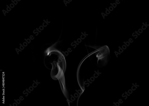Collection of animated white smoke on black background. Smoke clouds. Isolated abstract lines.