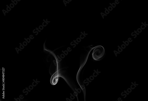 Collection of animated white smoke on black background. Smoke clouds. Isolated abstract lines.