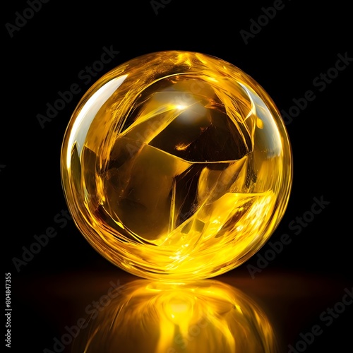 yellow crystal ball glass isolated on a black background 