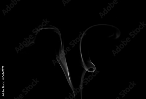 Collection of animated white smoke on black background. Smoke clouds. Isolated abstract lines.