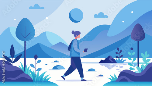 Experience the benefits of unplugging and enjoy a peaceful digital detox walk through the serene surroundings.. Vector illustration