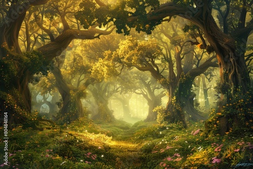 Fantasy forest. Fantasy forest with magic light.