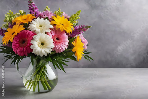 Bouquet of flower in copy-space background concept, big blank space. Vibrant Floral Spread