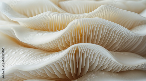 Macro view of white oyster mushroom gills