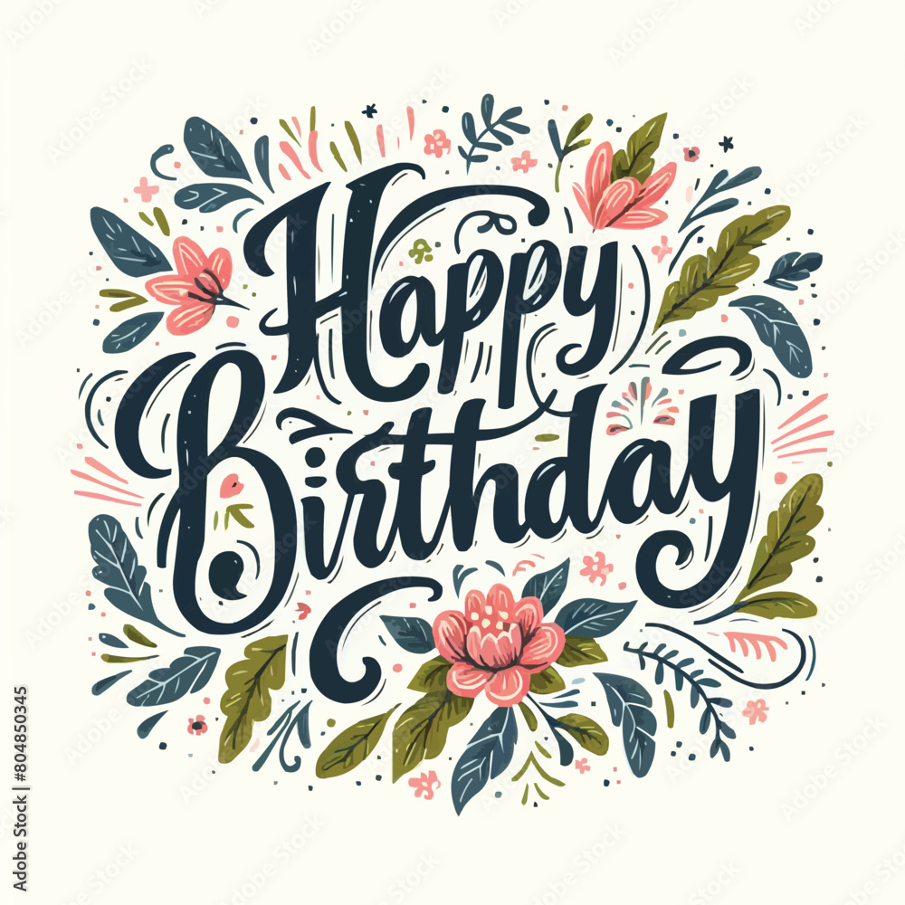 Free Vector Hand drawn happy birthday lettering with floral