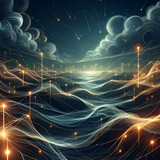 electric emanation of earth, ocean graphics, electric waves, Generative AI