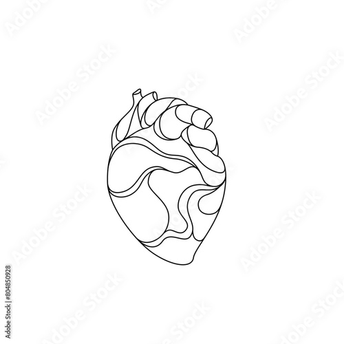 Heart abstract line art drawing, isolated vector illustration, human heart small tattoo, print and logo design, single line on white background.  (ID: 804850928)