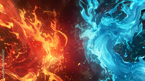 red fire and blue fire vector with cartoon style
