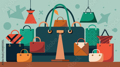 A showcase of impeccable taste and discernment as secondhand luxury bags in pristine condition are auctioned off to a willing audience.. Vector illustration photo