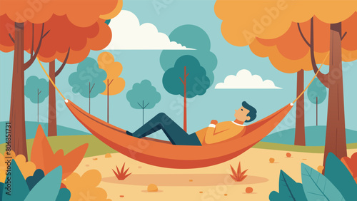 Surrounded by autumn foliage and the crisp air the patient lies on a hammock in their backyard taking in the beauty of nature while undergoing.