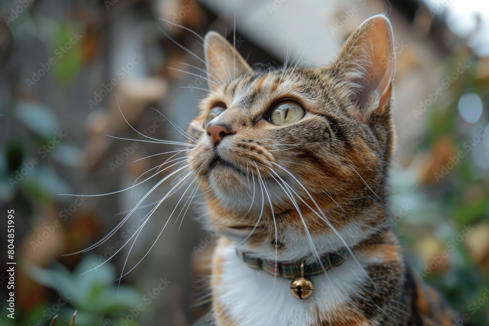 a cat with bell band in her neck