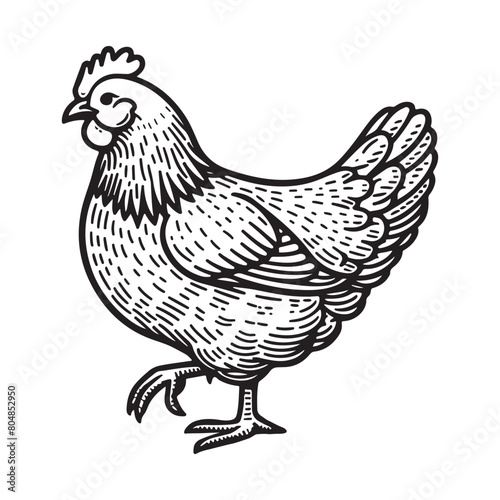 Line art of chicken walking cartoon vector
