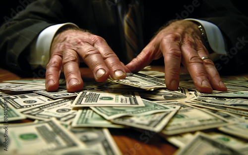 A businessman counting money, symbolizing successful trade negotiations photo