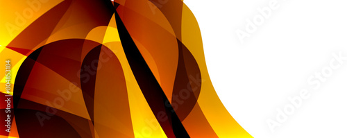 A blend of amber and orange tints and shades create a fiery sky on a white background, reminiscent of wood heat. The abstract art pattern is captured in macro photography
