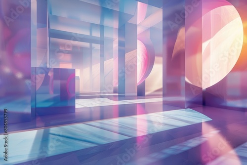 abstract background. Modern futuristic interior design in pink and blue colors.