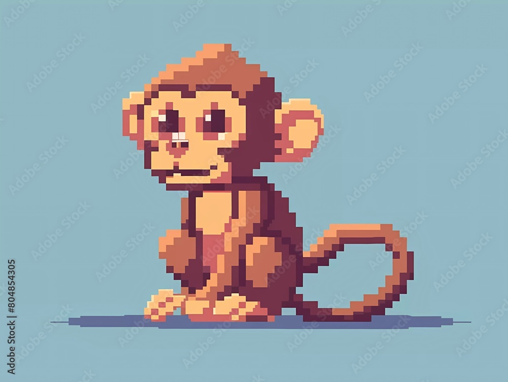 ภาพประกอบสต็อก 8-bit pixel cute monkey, pixel art vector illustration ...