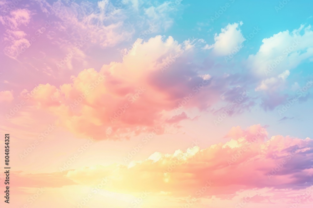 Sunset background with a pastel colored sky and clouds, 3d rendering