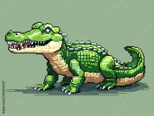 8-bit pixel cute crocodile  pixel art vector illustration.