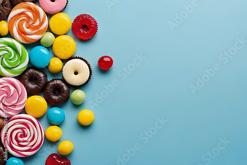 Candy and sweets in copy-space background concept, big blank space. Place to adding text blank copy space. Toffee Almond Crunch