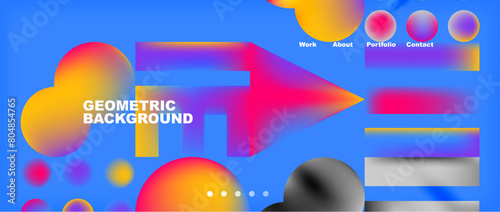 An electric blue background showcases a vibrant array of geometric shapes in orange, red, magenta, and azure hues. The design is modern and perfect for a spacethemed entertainment event