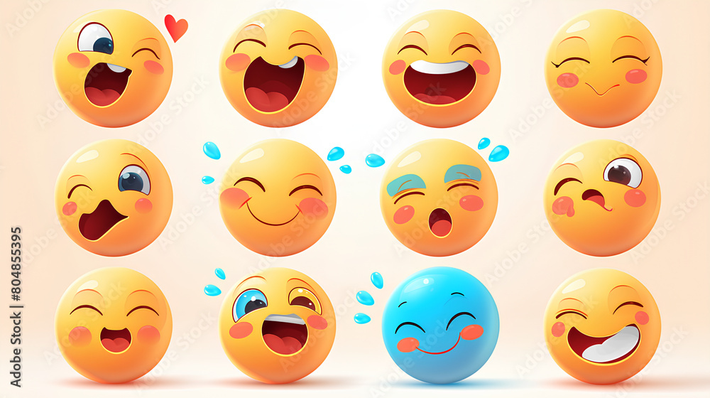 Vector Emoji Set with Different Reactions for Social Networks Isolated on White Background. Modern Emoticons Collection in Flat Style Design Vector Emoji Set with Different Reactions for Social Networks Isolated on White Background. Modern Emoticons Collection in Flat Style Design