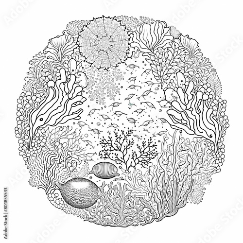 sea corals mandala coloring book page