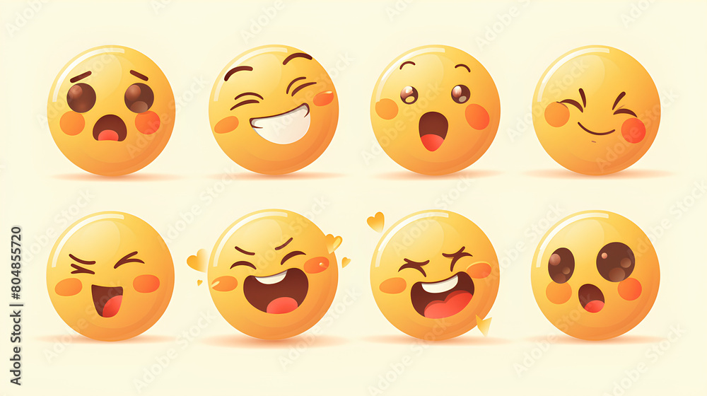 Vector Emoji Set with Different Reactions for Social Networks Isolated on White Background. Modern Emoticons Collection in Flat Style Design