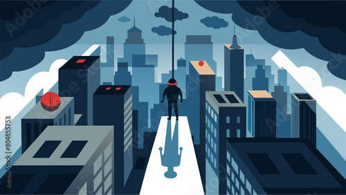 From atop the skyscrs one can see the shadow casting a pall over the bustling streets a visual representation of the cloud of doubt that hangs over.