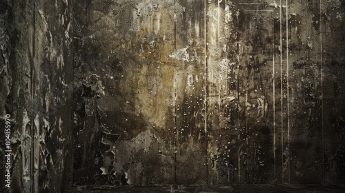 Textured wall with extensive cracks and perforations. An intriguing canvas of decay and character. photo