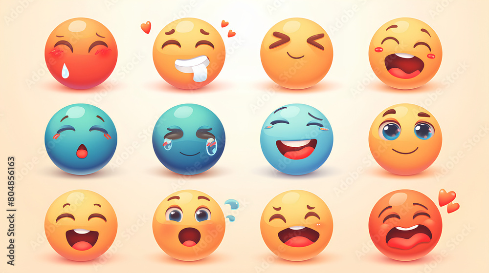 Vector Emoji Set with Different Reactions for Social Networks Isolated on White Background. Modern Emoticons Collection in Flat Style Design Vector Emoji Set with Different Reactions for Social Networks Isolated on White Background. Modern Emoticons Collection in Flat Style Design