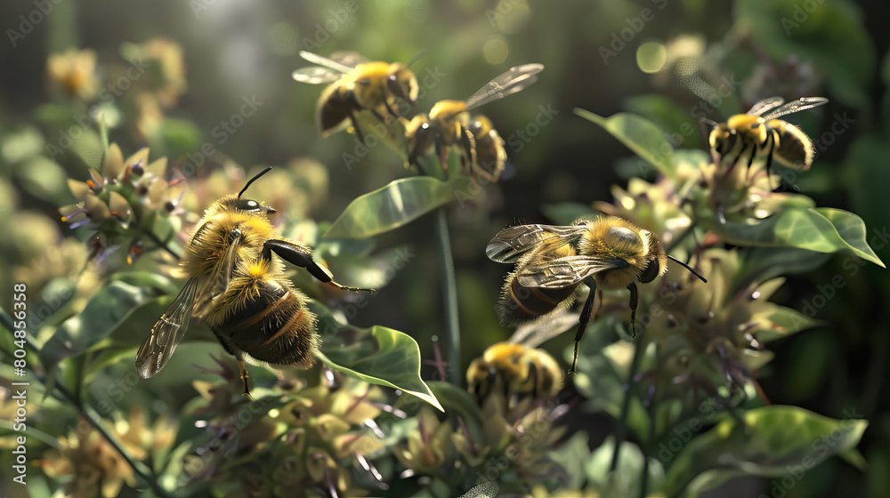 honey bees pollinate on flowers garden. honey bees pollinate on flowers garden.