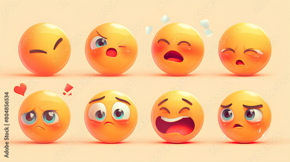 Vector Emoji Set with Different Reactions for Social Networks Isolated on White Background. Modern Emoticons Collection in Flat Style Design Vector Emoji Set with Different Reactions for Social Networks Isolated on White Background. Modern Emoticons Collection in Flat Style Design