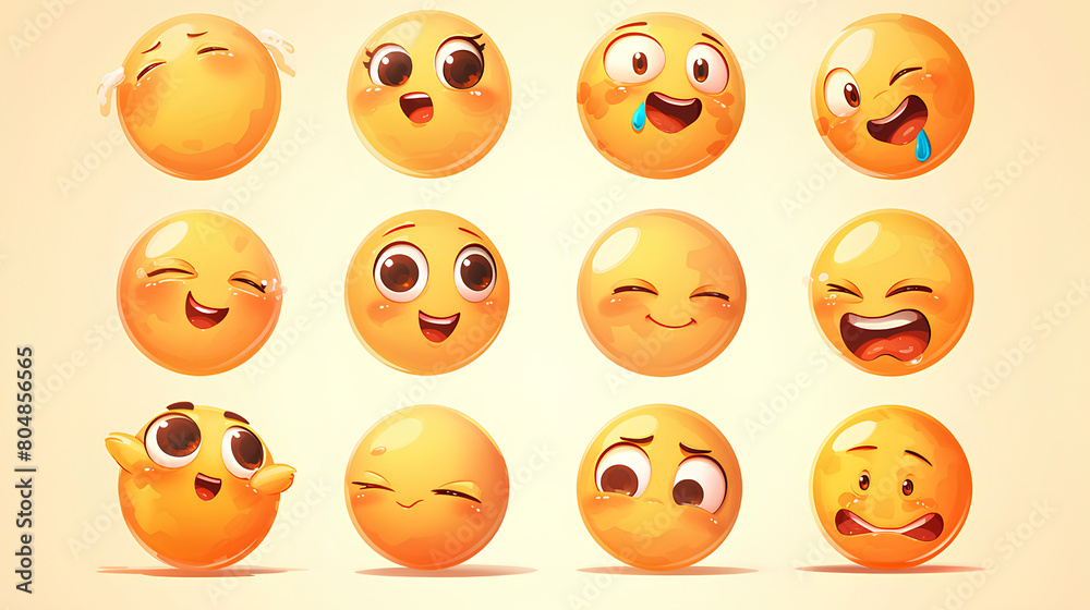 Vector Emoji Set with Different Reactions for Social Networks Isolated on White Background. Modern Emoticons Collection in Flat Style Design