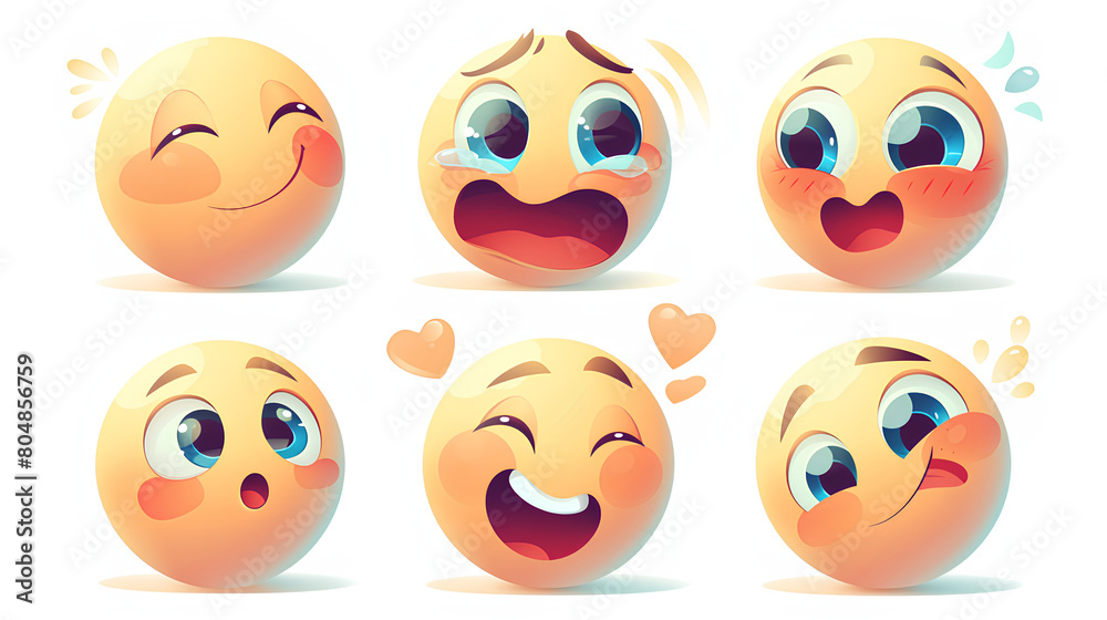 Vector Emoji Set with Different Reactions for Social Networks Isolated on White Background. Modern Emoticons Collection in Flat Style Design Vector Emoji Set with Different Reactions for Social Networks Isolated on White Background. Modern Emoticons Collection in Flat Style Design