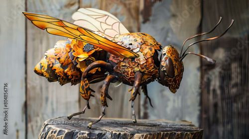 close up side view sclupture of honey bee. photo