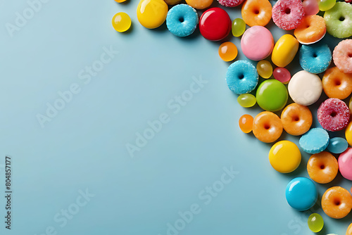 Candy and sweets in copy-space background concept, big blank space. Place to adding text blank copy space. Sweet Chocolate Treats photo