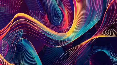 Abstract 1970's background design in futuristic retro style with colorful lines. Vector illustration.