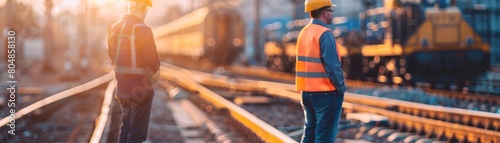 Railway workers inspecting tracks